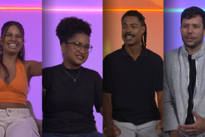 Gabriela, Milena, Breno e Marce sorridentes na apresentação da Casa de Vidro do Sudeste no BBB 26