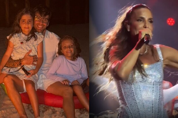 Daniel Cady com as filhas em montagem com Ivete Sangalo em show