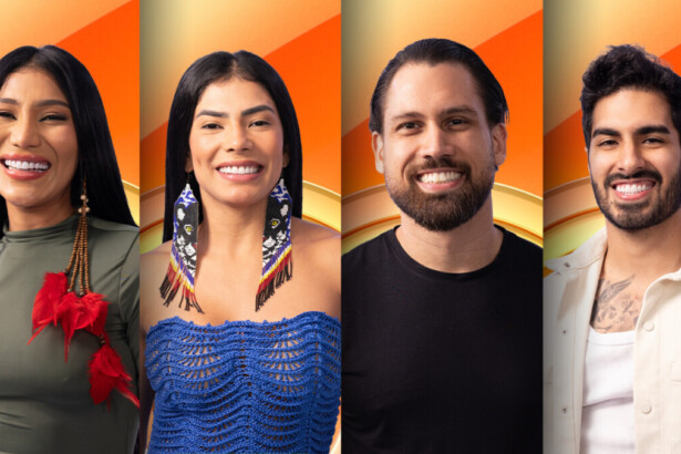 Livia, Marciele, Brigido e Ricardinho na enquete da casa de vidro do BBB 26 no Norte