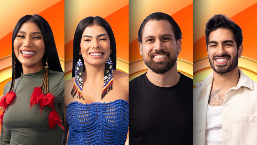Livia, Marciele, Brigido e Ricardinho na enquete da casa de vidro do BBB 26 no Norte