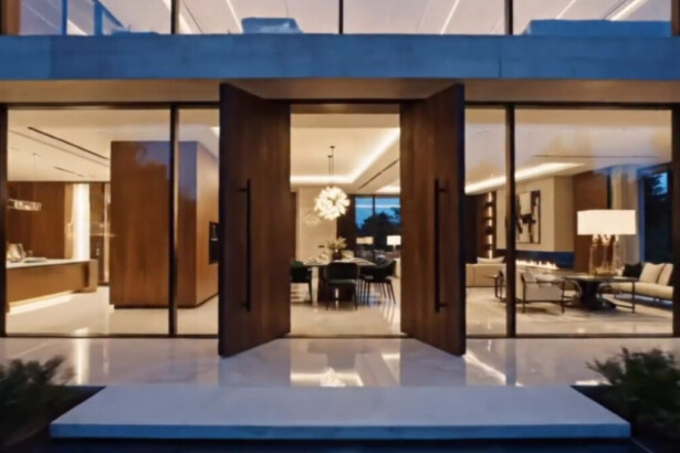 Entrada da luxuosa Mansão, com as portas abertas, no projeto da Casa do Patrão