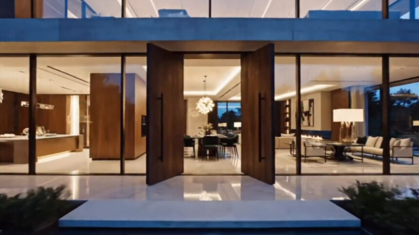 Entrada da luxuosa Mansão, com as portas abertas, no projeto da Casa do Patrão
