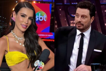 Gaby Cabrini, no Verão Maior Paraná, e Danilo Gentili, no The Noite, em uma montagem