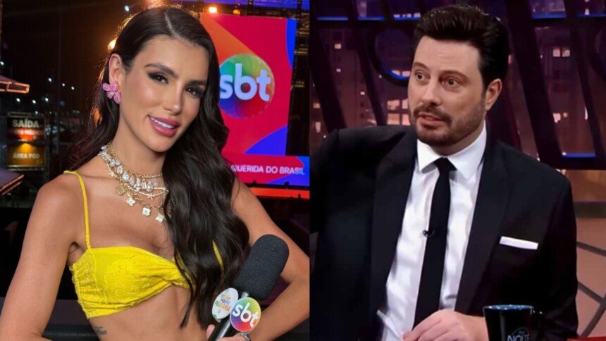 Gaby Cabrini, no Verão Maior Paraná, e Danilo Gentili, no The Noite, em uma montagem