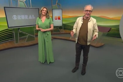 Cristina Vieira e Nélson Araújo sorridentes na abertura da edição de aniversário do Globo Rural