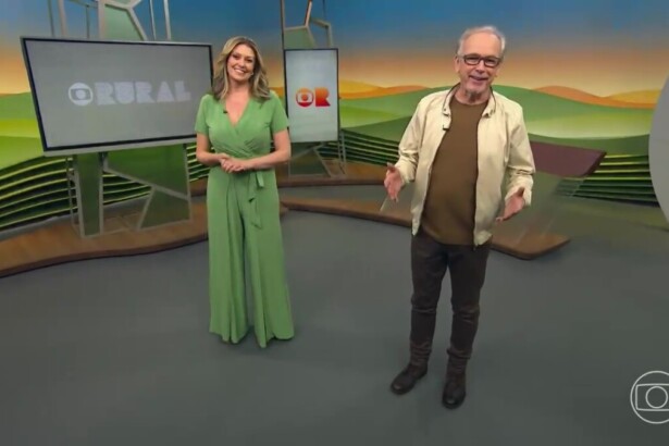 Cristina Vieira e Nélson Araújo sorridentes na abertura da edição de aniversário do Globo Rural