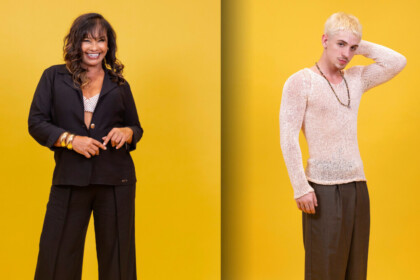 Solange Couto e Juliano Floss em um fundo amarelo para foto do BBB 26
