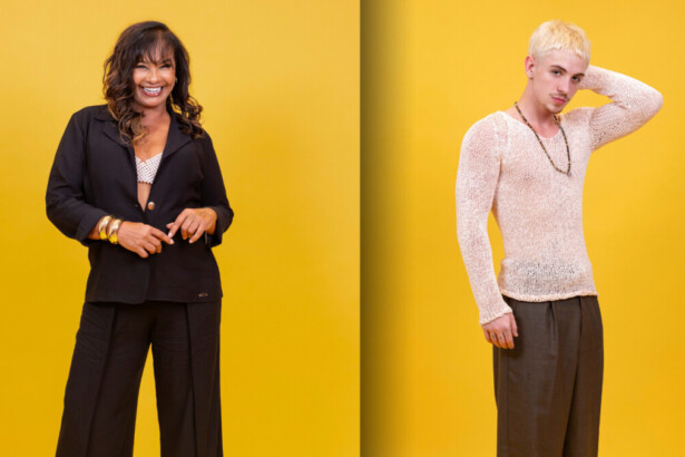 Solange Couto e Juliano Floss em um fundo amarelo para foto do BBB 26