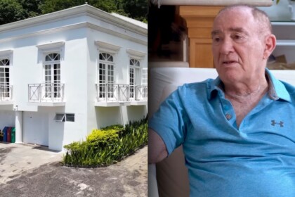 Renato Aragão em uma montagem com a sua luxuosa Mansão, com a fachada