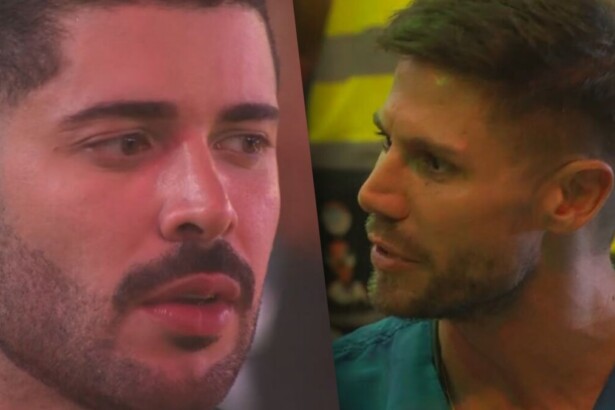 Marcelo e Jonas em montagem com trecho da treta no BBB 26