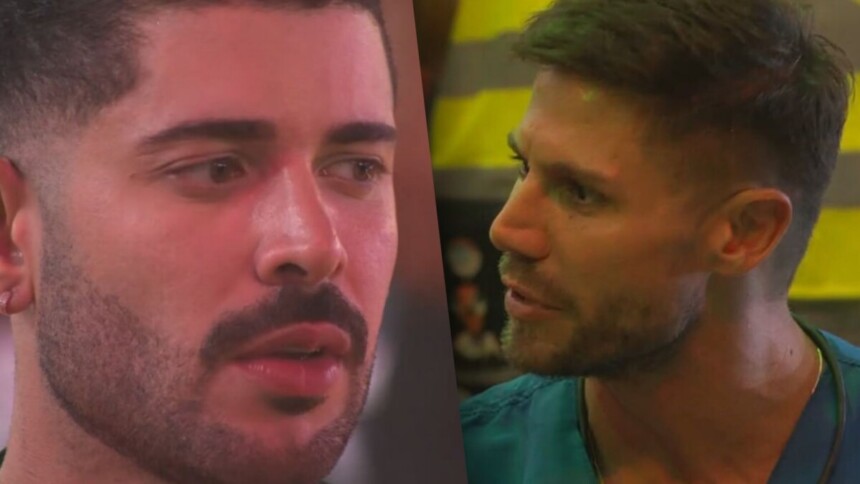 Marcelo e Jonas em montagem com trecho da treta no BBB 26