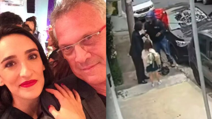 Maria Prata e Pedo Bial, em montagem com imagem do assalto em SP