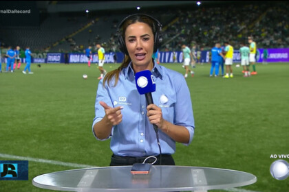 Paloma Tocci, direto da Arena Baruei, na abertura da transmissão do jogo Palmeiras x Mirassol
