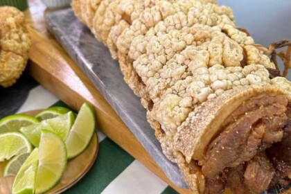Torresmo de rolo do Machado em trecho de receita no Mais Você