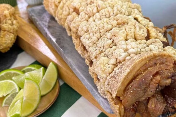Torresmo de rolo do Machado em trecho de receita no Mais Você