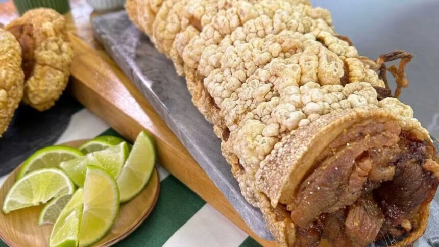Torresmo de rolo do Machado em trecho de receita no Mais Você