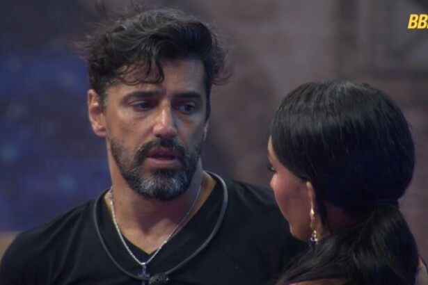 Alberto Cowboy e Maxiane em conversa na Festa do Líder do BBB 26