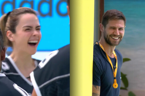 Ana Paula sorrir e divide tela com Jonas que também sorrir durante a Prova do Anjo do BBB 26
