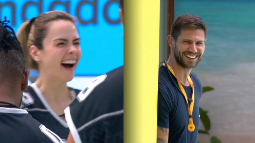 Ana Paula sorrir e divide tela com Jonas que também sorrir durante a Prova do Anjo do BBB 26