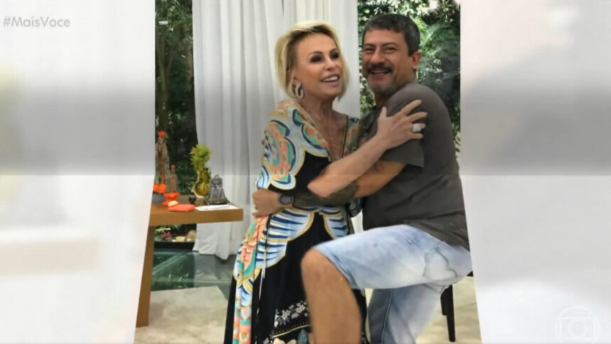 Ana Maria Braga e Tom Veiga em uma foto antiga resgatada na homenagem no Mais Você