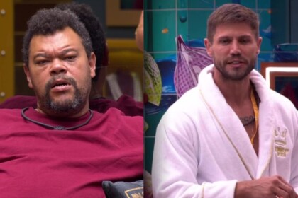 Babu e Jonas em montagem no BBB 26 com trechos da treta