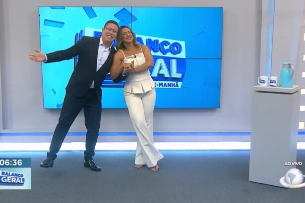 Andson Lima abraça Iva Soares no cenário do Balanço Geral CE Manhã