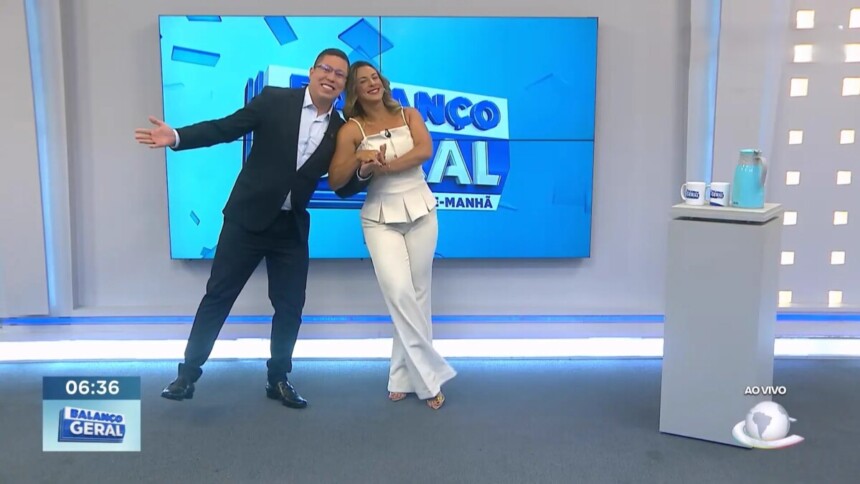 Andson Lima abraça Iva Soares no cenário do Balanço Geral CE Manhã