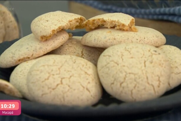 Biscoito beijo de moça com castanha-do-pará em cima do prato do Mais Você