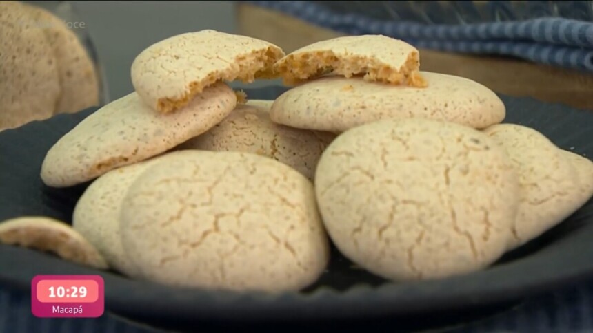 Biscoito beijo de moça com castanha-do-pará em cima do prato do Mais Você