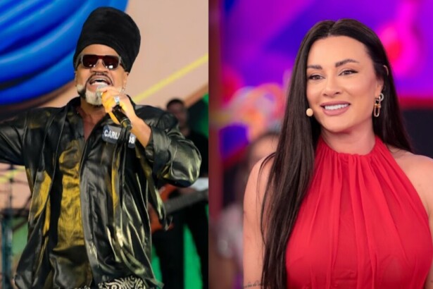 Carlinhos Brown e Juju Salimeni em uma montagem no Programa Silvio Santos