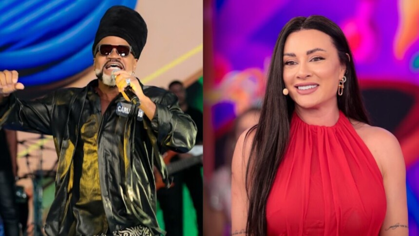 Carlinhos Brown e Juju Salimeni em uma montagem no Programa Silvio Santos