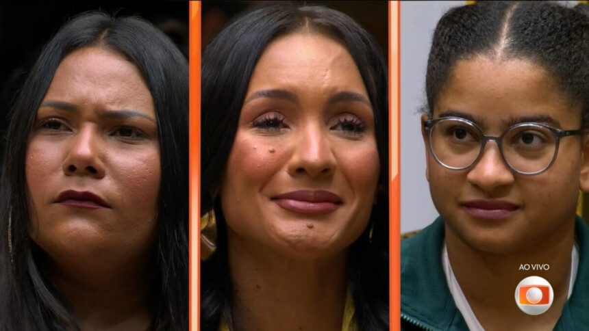Chaiany divide tela com Maxiane e Milena na noite de eliminação do BBB 26. MAxiane cai no choro