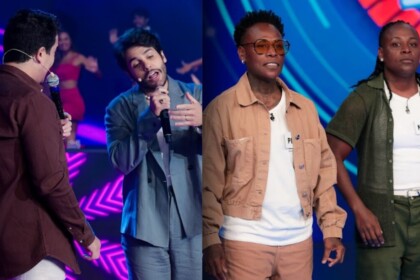 Hugo e Guilherme e Pepê e Neném em uma montagem no Programa Silvio Santos