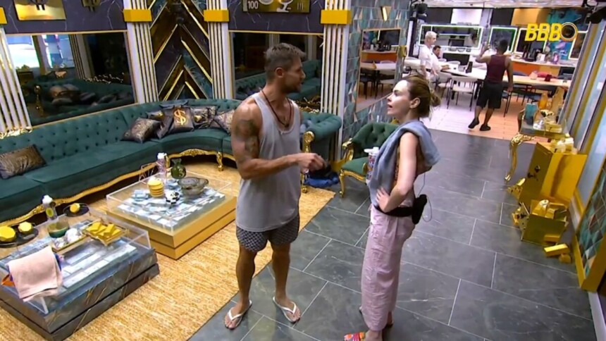 Jonas e Ana Paula em discussão na sala do BBB 26