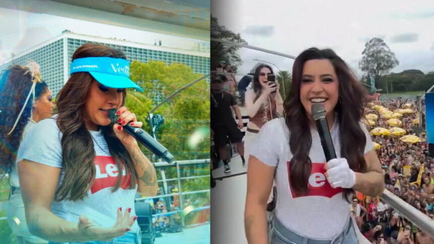 Lauana Prado segura o microfone em cima de um trio elétrico