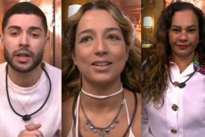 Marcelo, Samira e Solange Couto em uma montagem no BBB 26