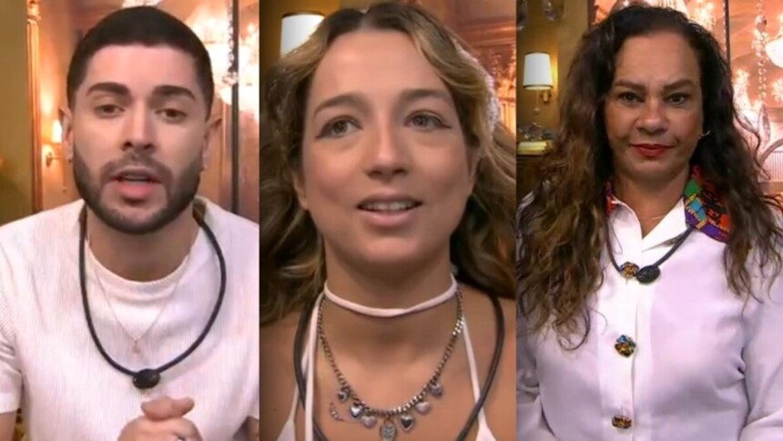 Marcelo, Samira e Solange Couto em uma montagem no BBB 26