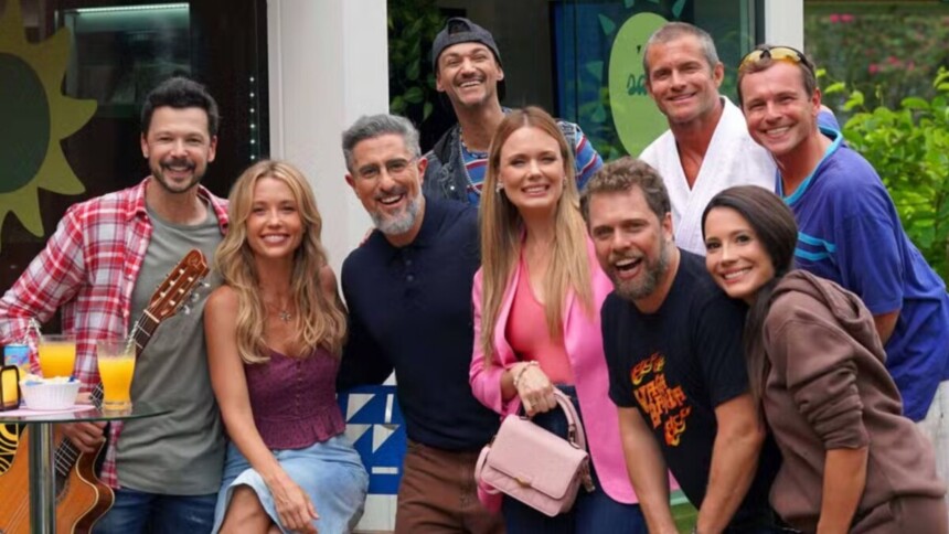 Marcos Mion e atores de Malhação nos bastidores do Caldeirão