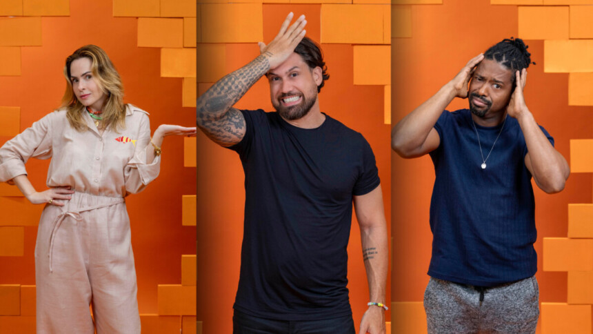 Ana Paula, Brigido e Leandro em arte do Paredão do BBB 26