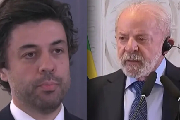 Tiago Eltz divide tela com o Presi Lula. O repórter parece assustado, enquanto Lula discursa irritado