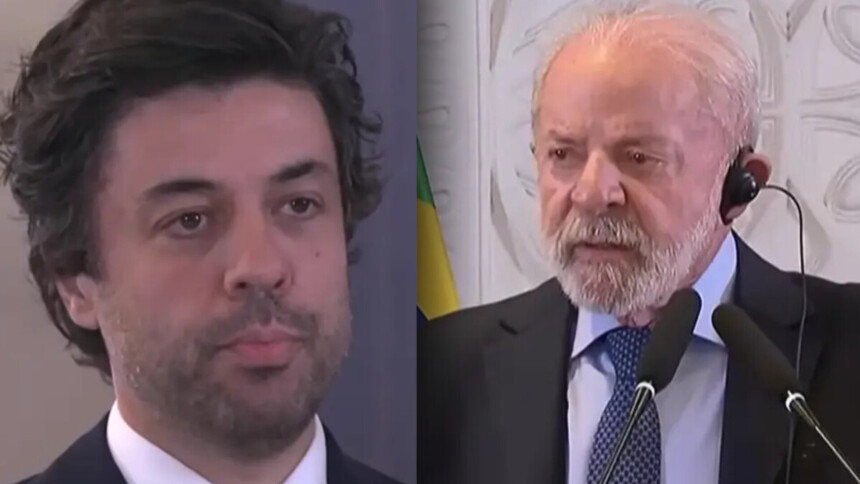 Tiago Eltz divide tela com o Presi Lula. O repórter parece assustado, enquanto Lula discursa irritado