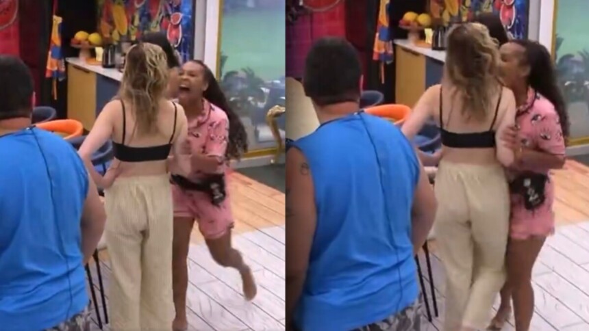Sol Vega partindo pra cima e pegando nos braços de Ana Paula no BBB 26