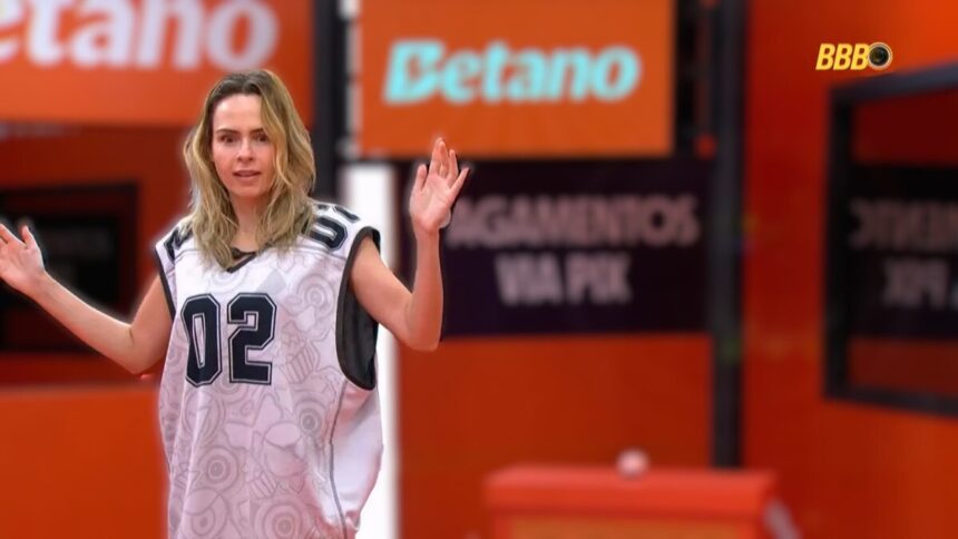 Ana Paula Renault levanta os braços ao terminar a primeira etapa da Prova do Líder do BBB 26