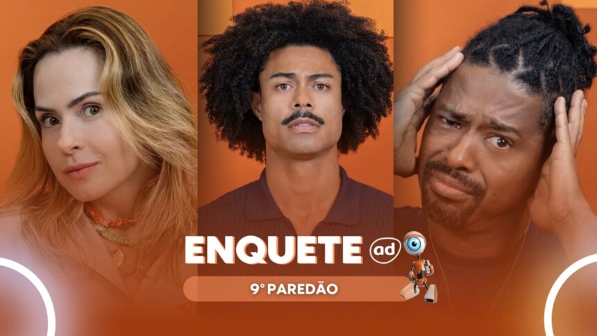 Ana Paula Renault, Breno e Leandro em uma montagem na arte de enquete do paredão no BBB 26