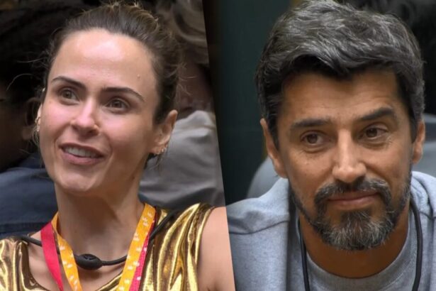 Ana Paula sorrir dividindo tela com Alberto Cowboy na sala do BBB 26
