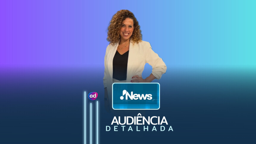 Apresentadora Fabiola Cidral na arte de audiência detalhada do RedeTV! News