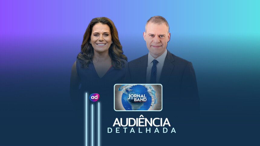 Adriana Araújo e Eduardo Oinegue na arte de audiência detalhada do Jornal da Band