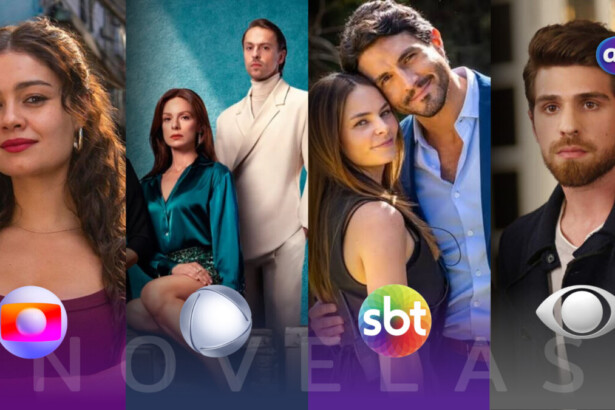 Protagonistas das novelas da TV Globo, RECORD, SBT e Band na arte das audiências
