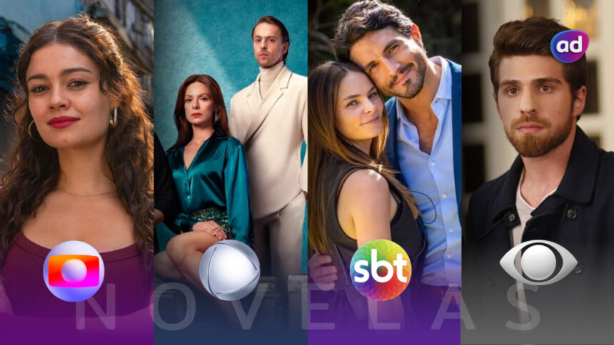 Protagonistas das novelas da TV Globo, RECORD, SBT e Band na arte das audiências