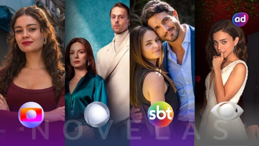 Protagonistas das novelas da TV Globo, RECORD, SBT e Band na arte das audiências